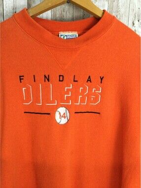 Vtg Findlay Oilers Sweatshirt Large Orange Made in USA Embroidered Baseball